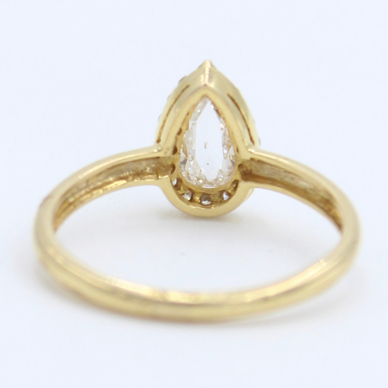 Natural 0.69 Ct Rose Cut Pear Diamond Halo Ring in 18K Gold