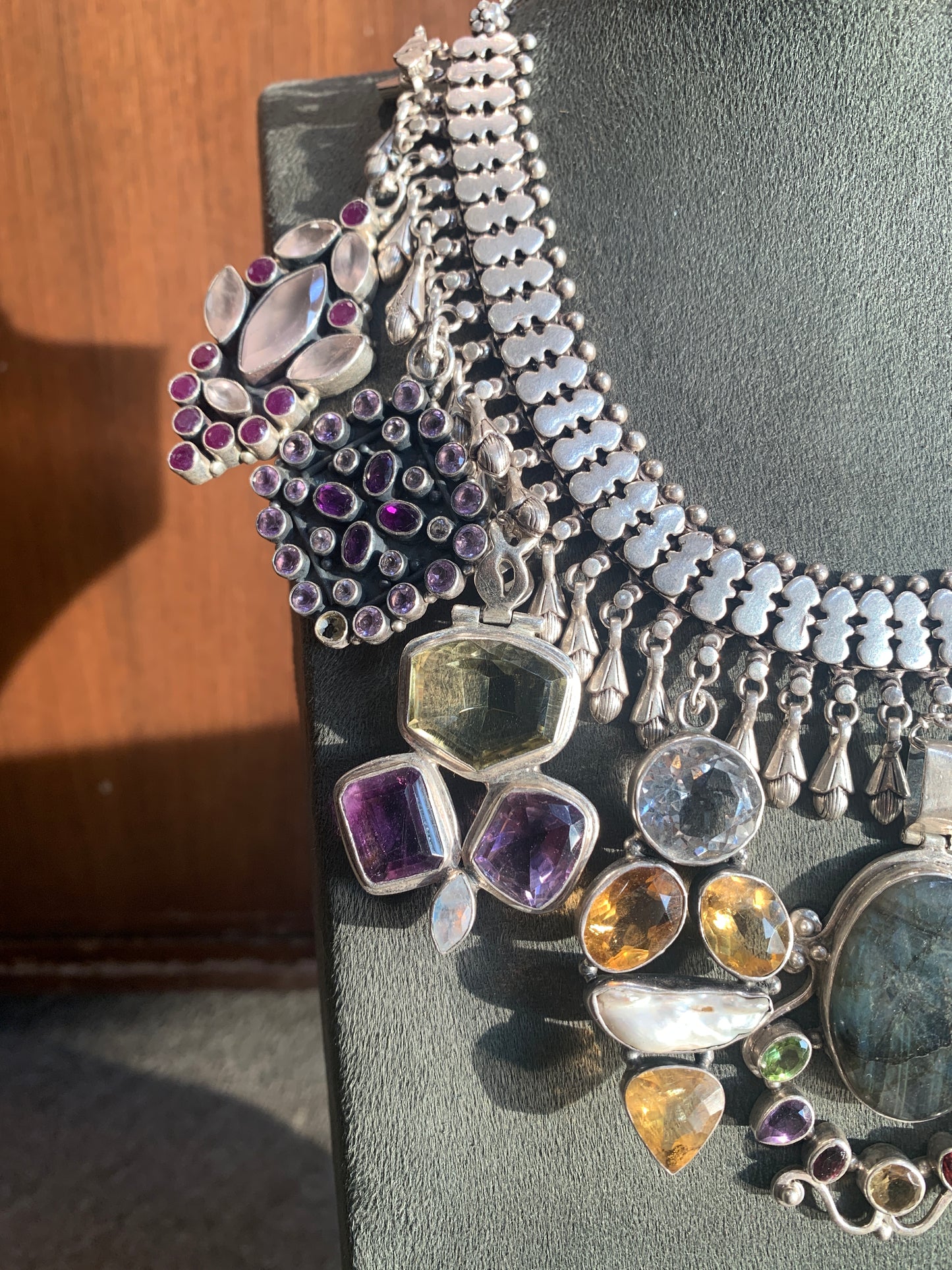 Limited Edition 1 of 1 Fusion Indian Necklace with Semi Precious Stones in Sterling Silver