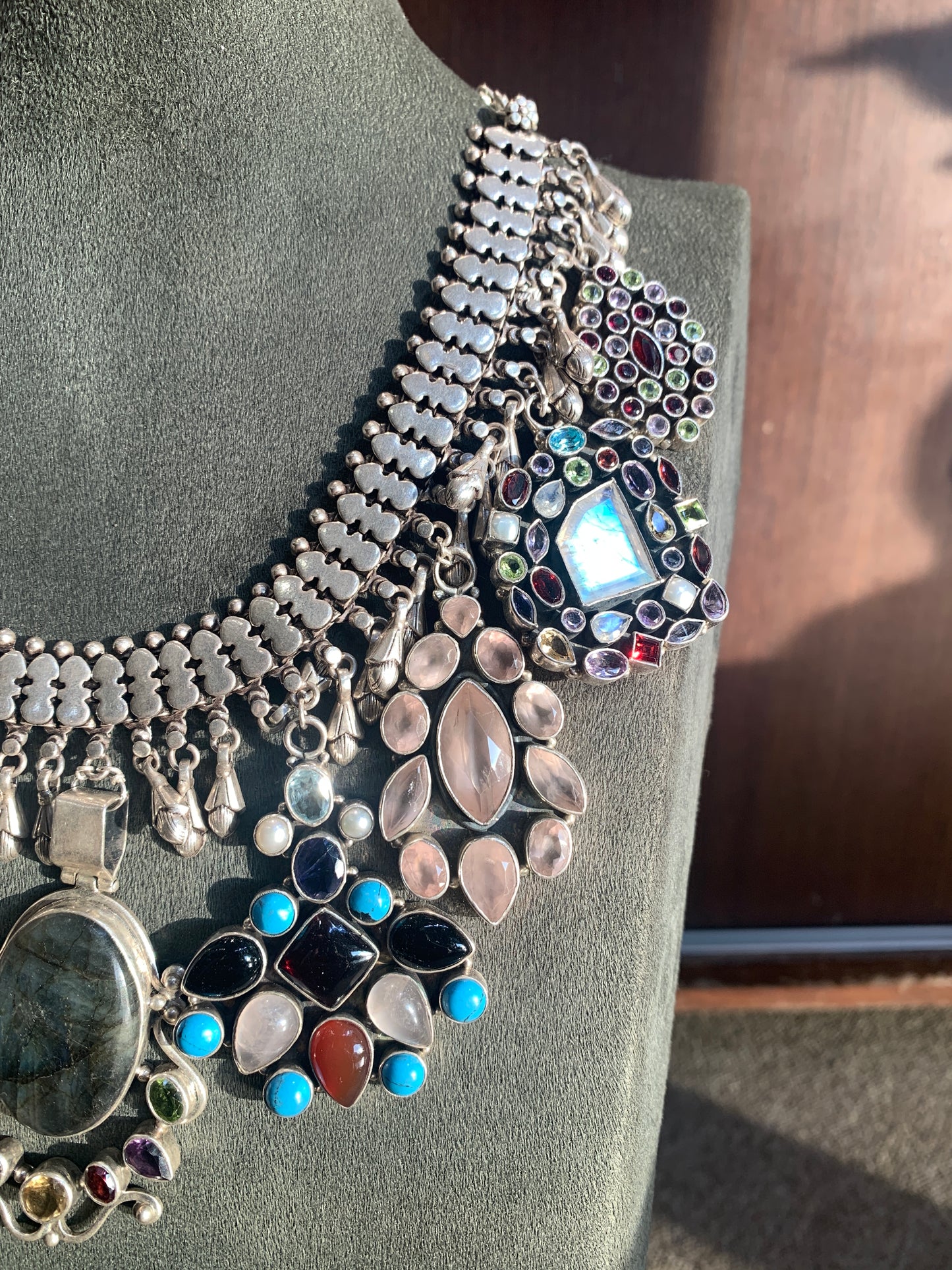 Limited Edition 1 of 1 Fusion Indian Necklace with Semi Precious Stones in Sterling Silver