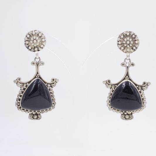 Handmade Black Onyx Statement Drop Earrings in Sterling Silver