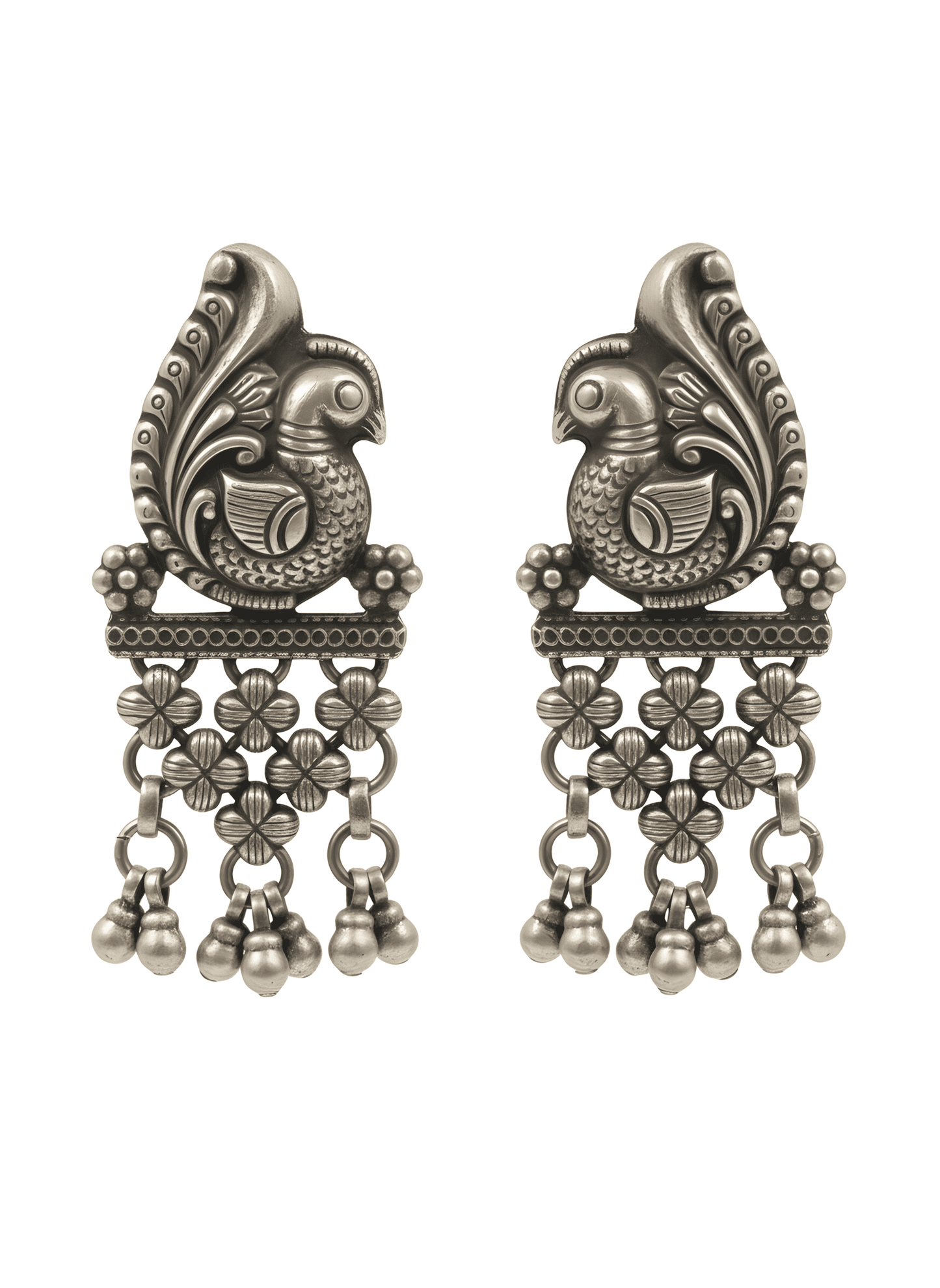 92.5 Pure Silver Jesalmeri Peacock Earrings (32g) - 70mm Length
