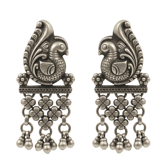 Jaisalmeri Peacock Earrings in Sterling Silver