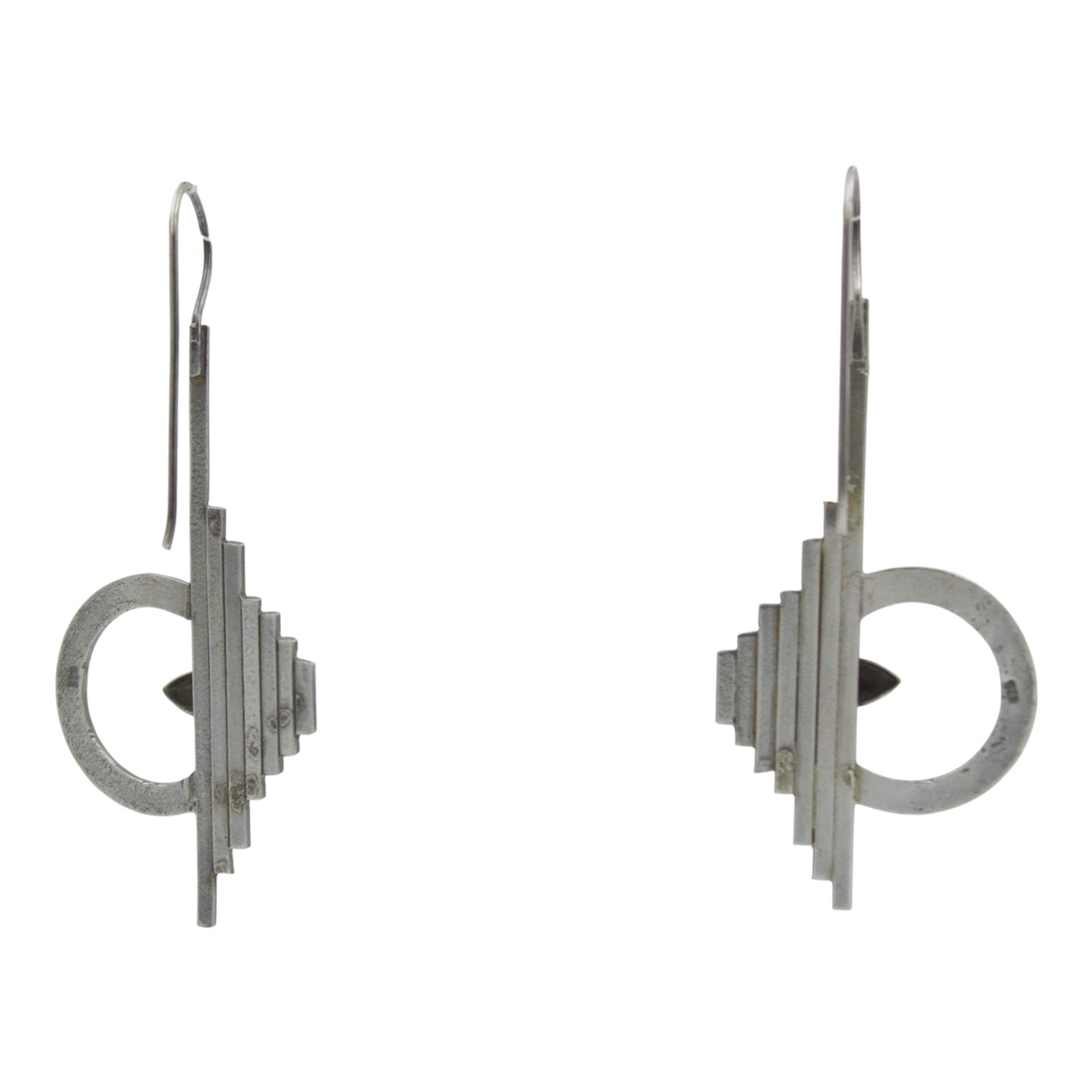 Vintage Handmade Art Deco Geometric Drop Earrings in Sterling Silver
