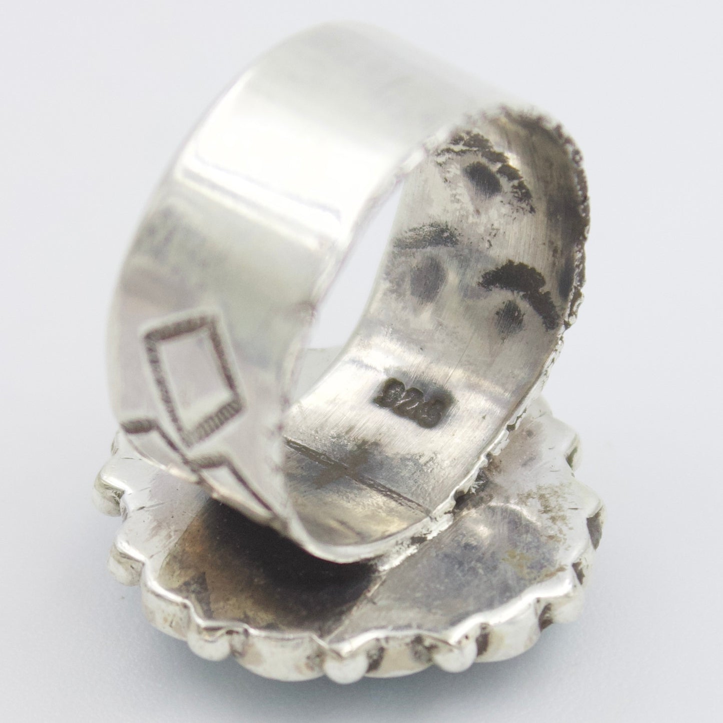 Vintage Natural Square Turquoise Cluster Statement Ring in Sterling Silver size 7