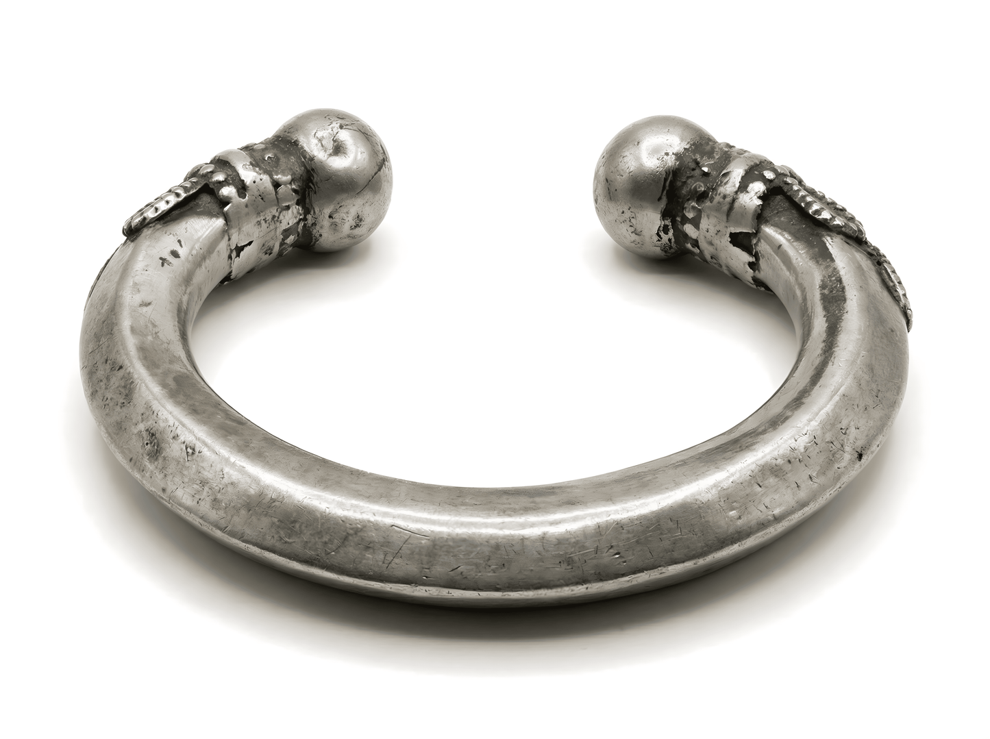 Vintage Tribal Hand Etched Cuff Bracelet in Sterling Silver 7.2 Inches