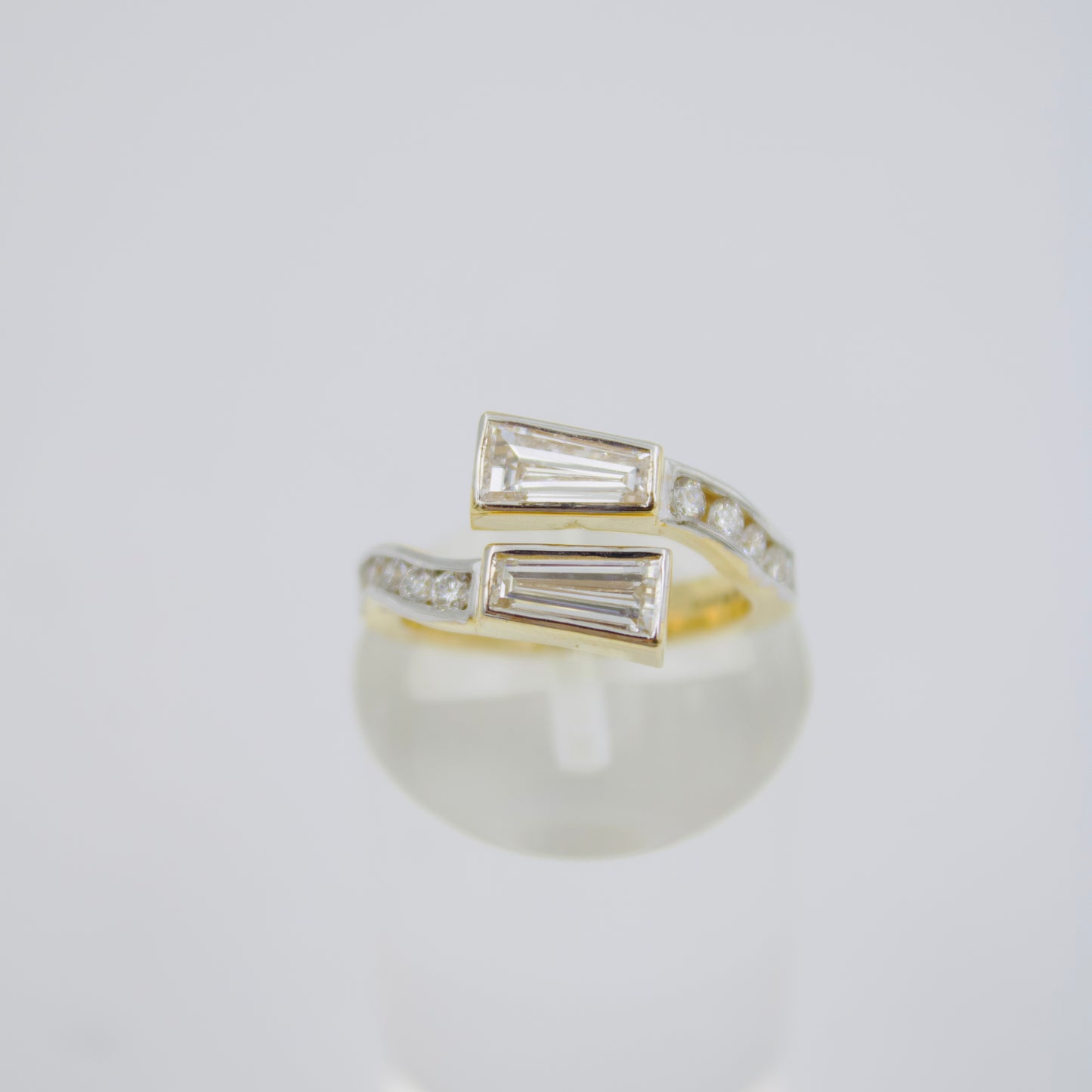 1.47 ct Created Diamond Bypass Ring with Tapered Baguette & Round Cut Accents in 18k Gold Size 6