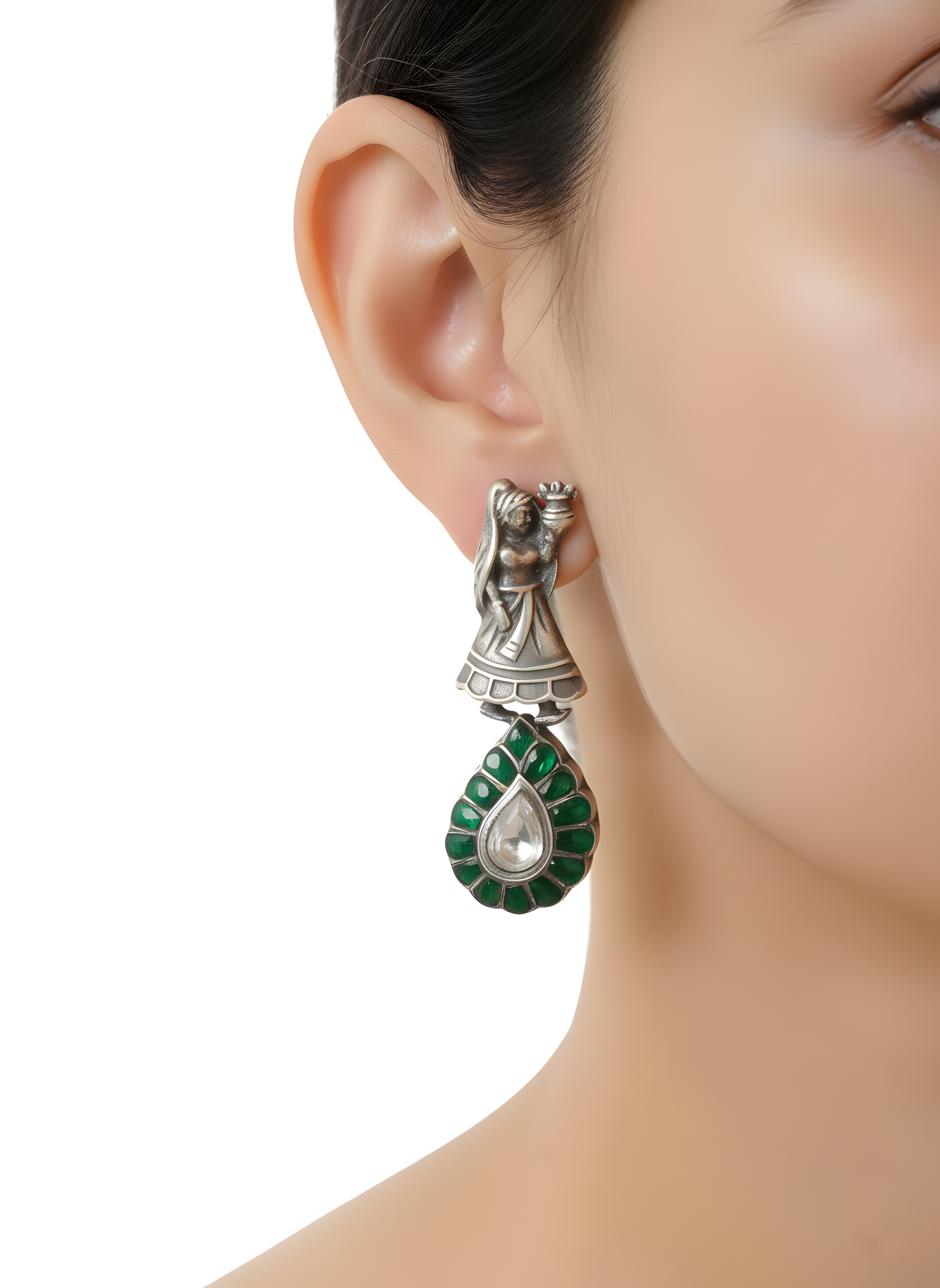 Paniari Green Onyx & Moissanite Stud Earrings in Sterling Silver