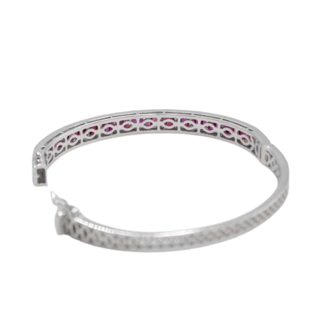 Natural 5.94 Untreated Vivid Red Ruby & Diamond Hinged Bangle 18k White Gold