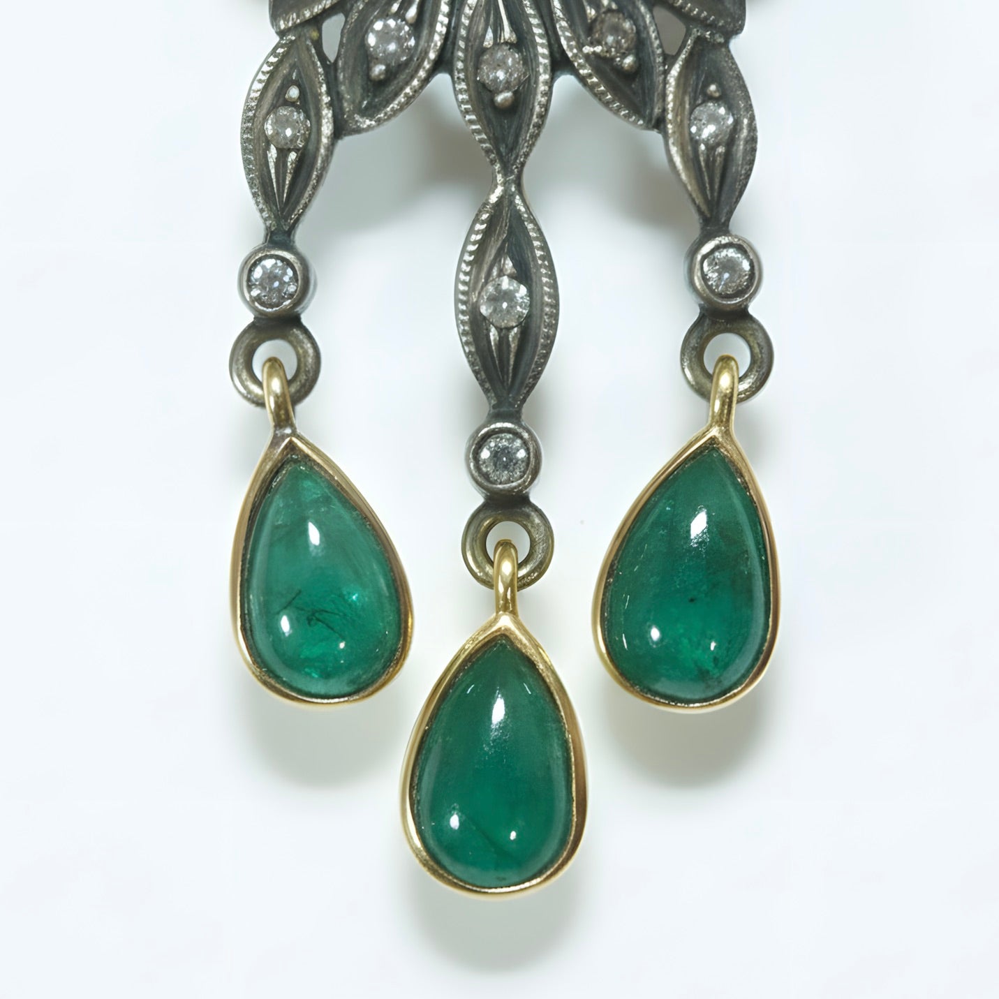 Victorian 2.45 Ct Natural Emerald & Diamond Drop Earrings in 14K Gold & Silver