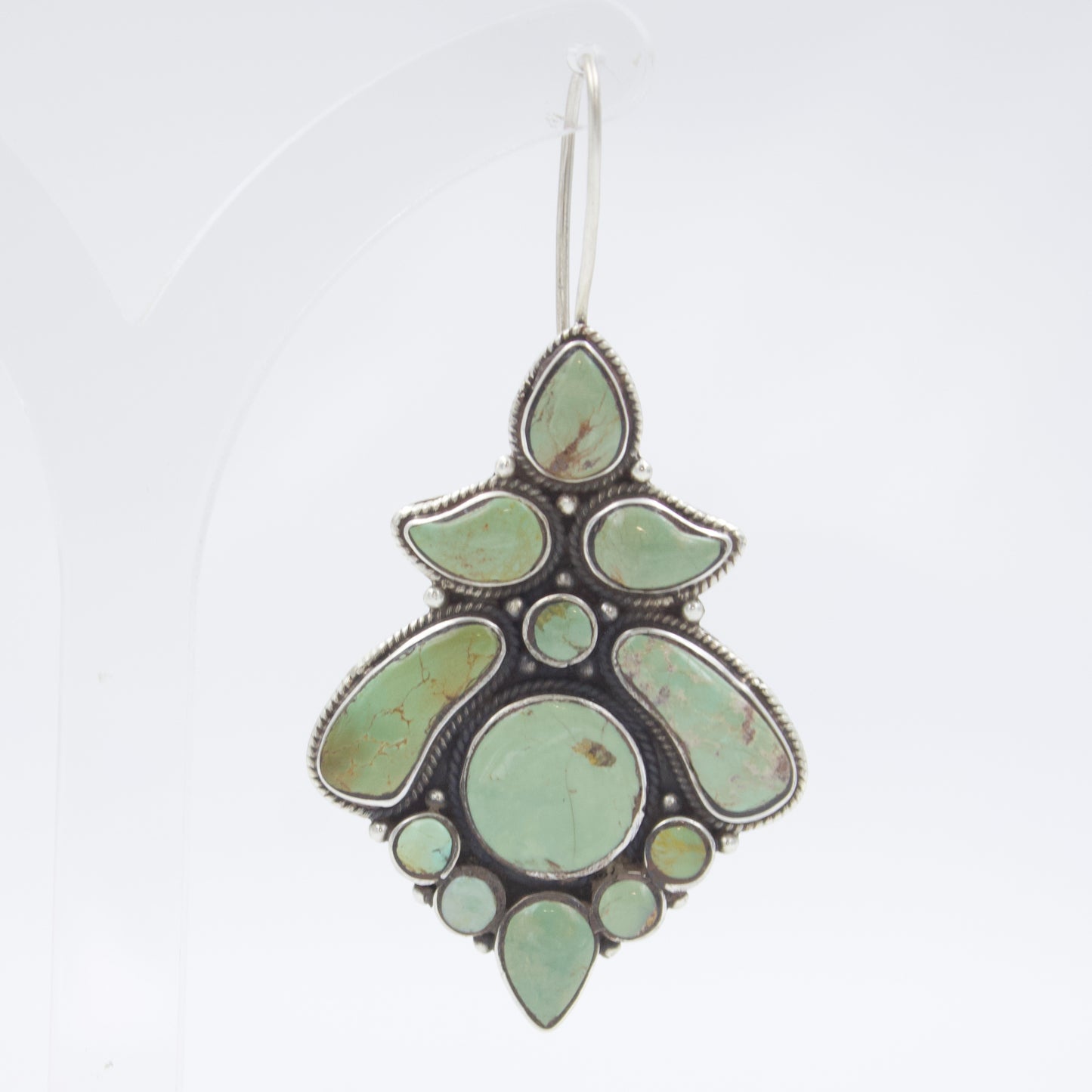 Vintage South Western Natural Turquoise Statement Drop Earrings Sterling Silver
