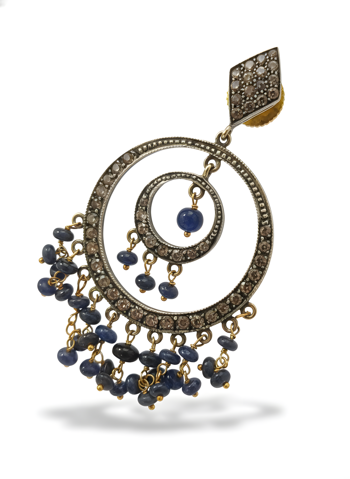 Victorian 3.21 Ct Natural Sapphire & Diamond Chandelier Earring 14K & Silver