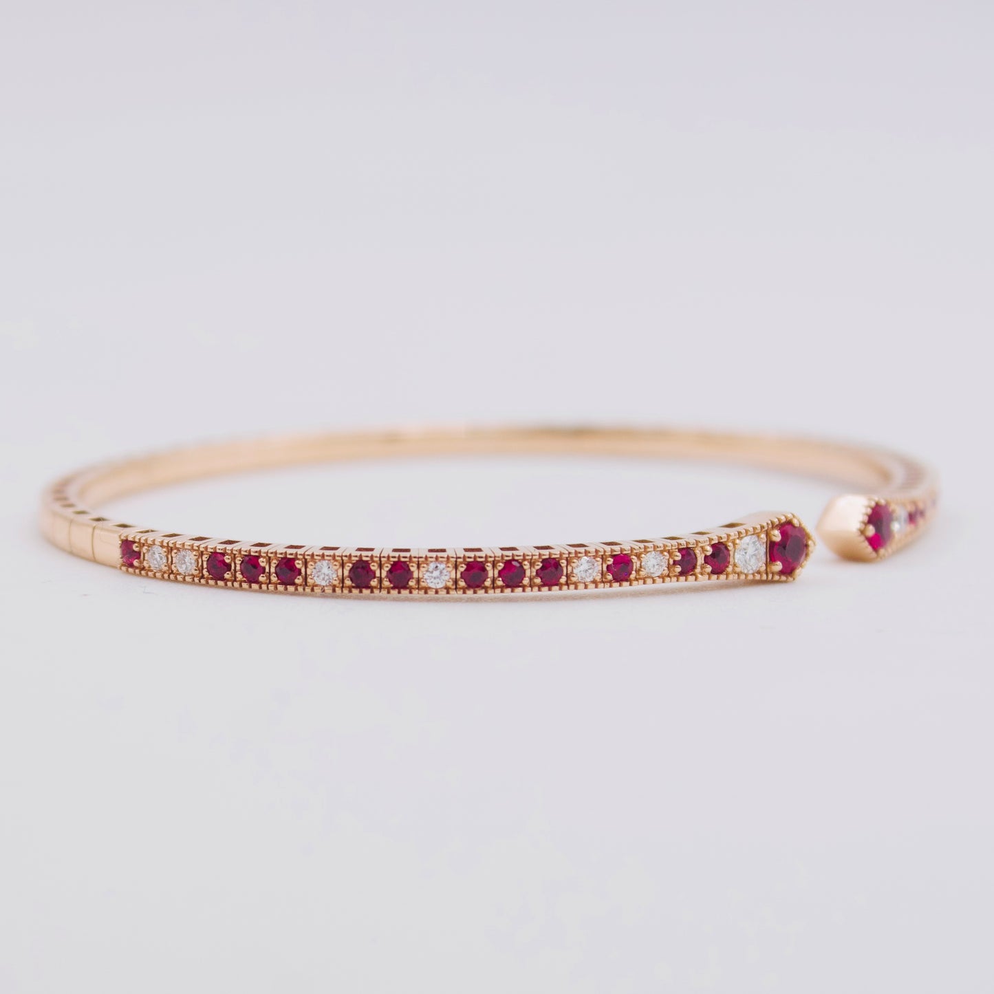 Vintage 1 Ct Ruby & Diamond Open Cuff Bangle in 18k Rose Gold Sz 7