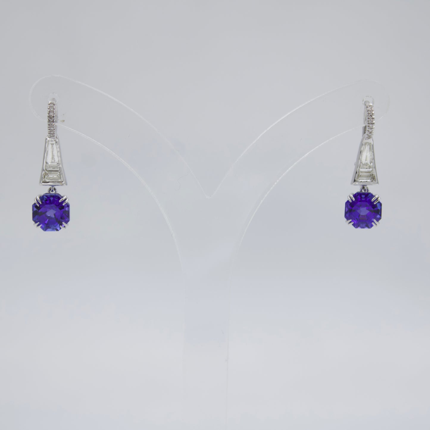 Statement 5.93 TCW Natural AAA++ Fancy Cut Tanzanite & Diamond Drop Earring 18K White Gold