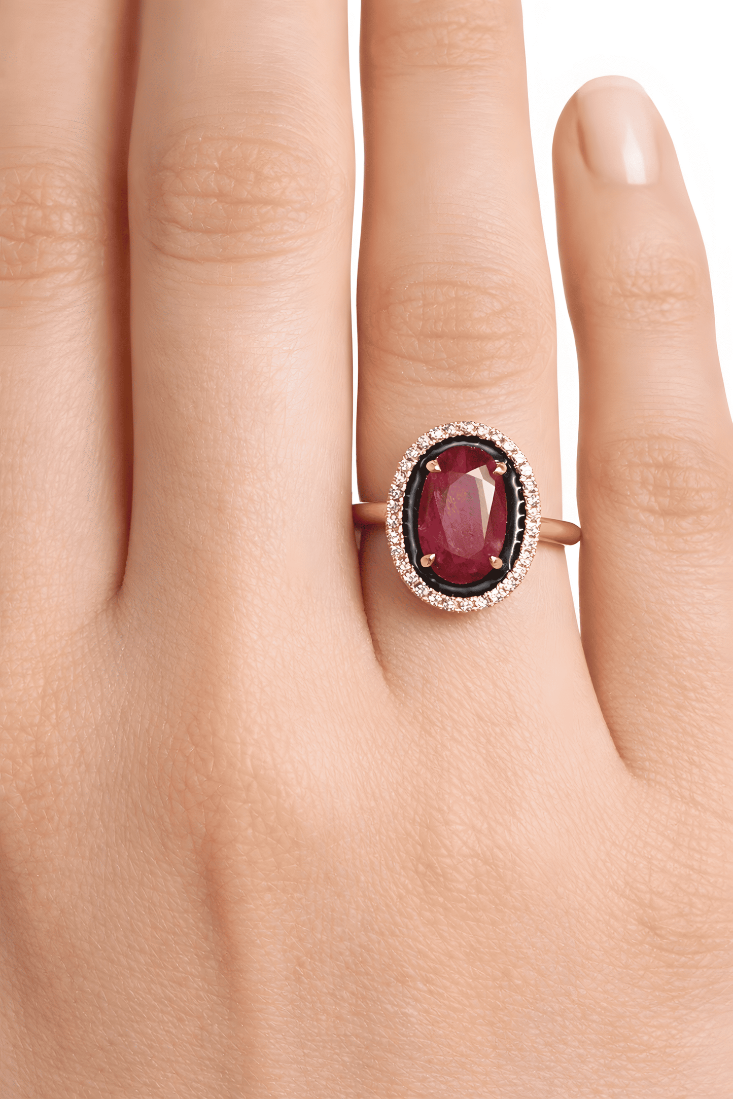 Luxurious 2.05 Ct Natural Ruby & Diamond Cocktail Ring in 18KY Gold Size 6.5