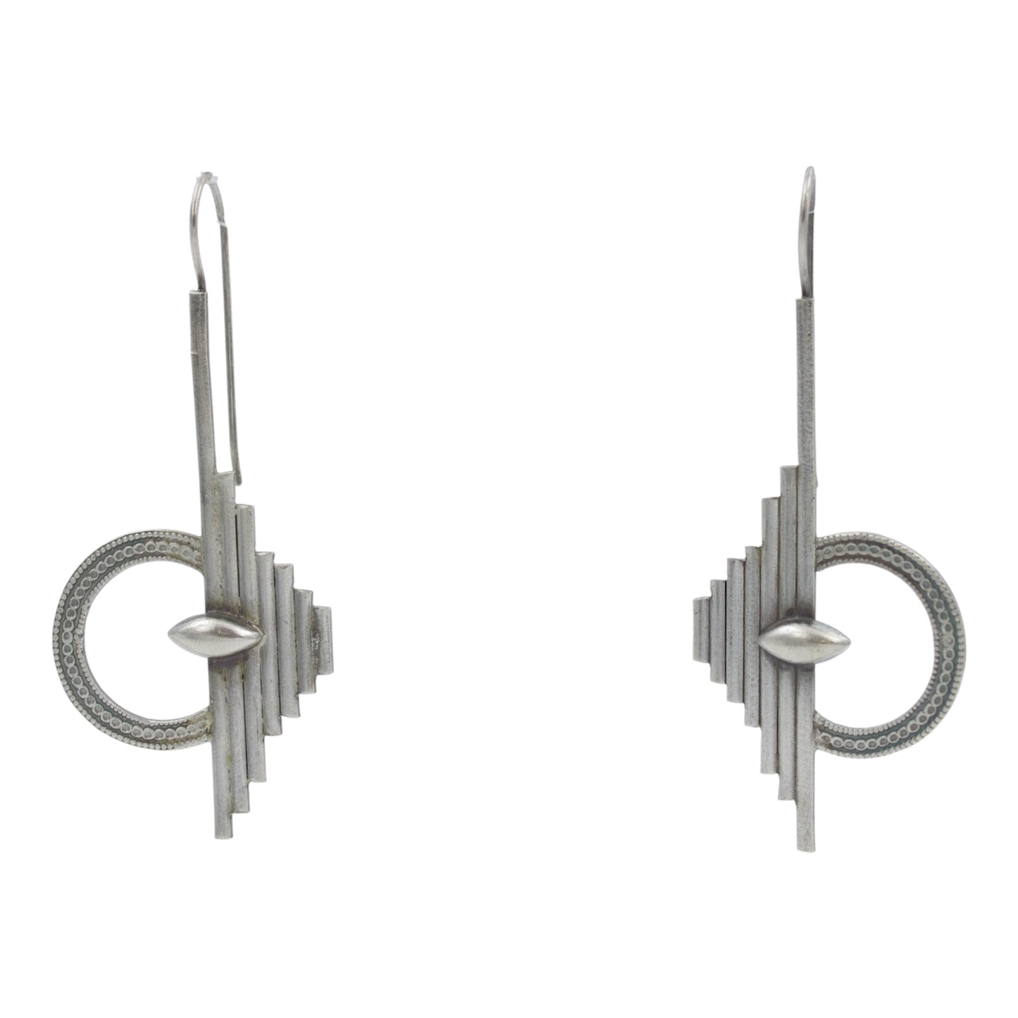Vintage Handmade Art Deco Geometric Drop Earrings in Sterling Silver