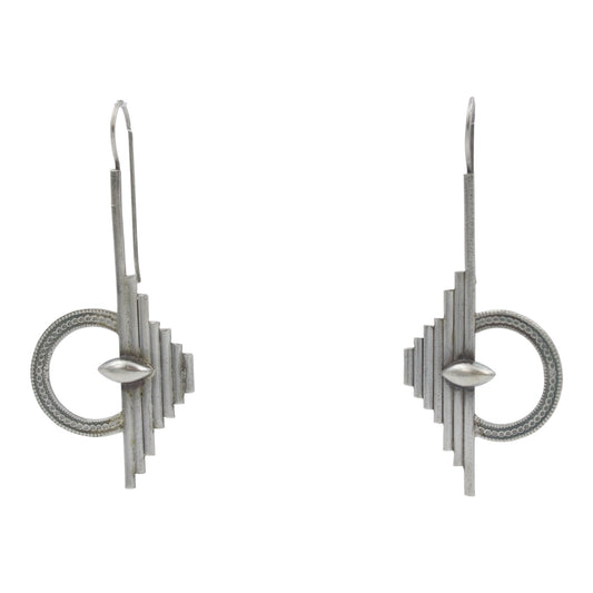 Vintage Handmade Art Deco Geometric Drop Earrings in Sterling Silver