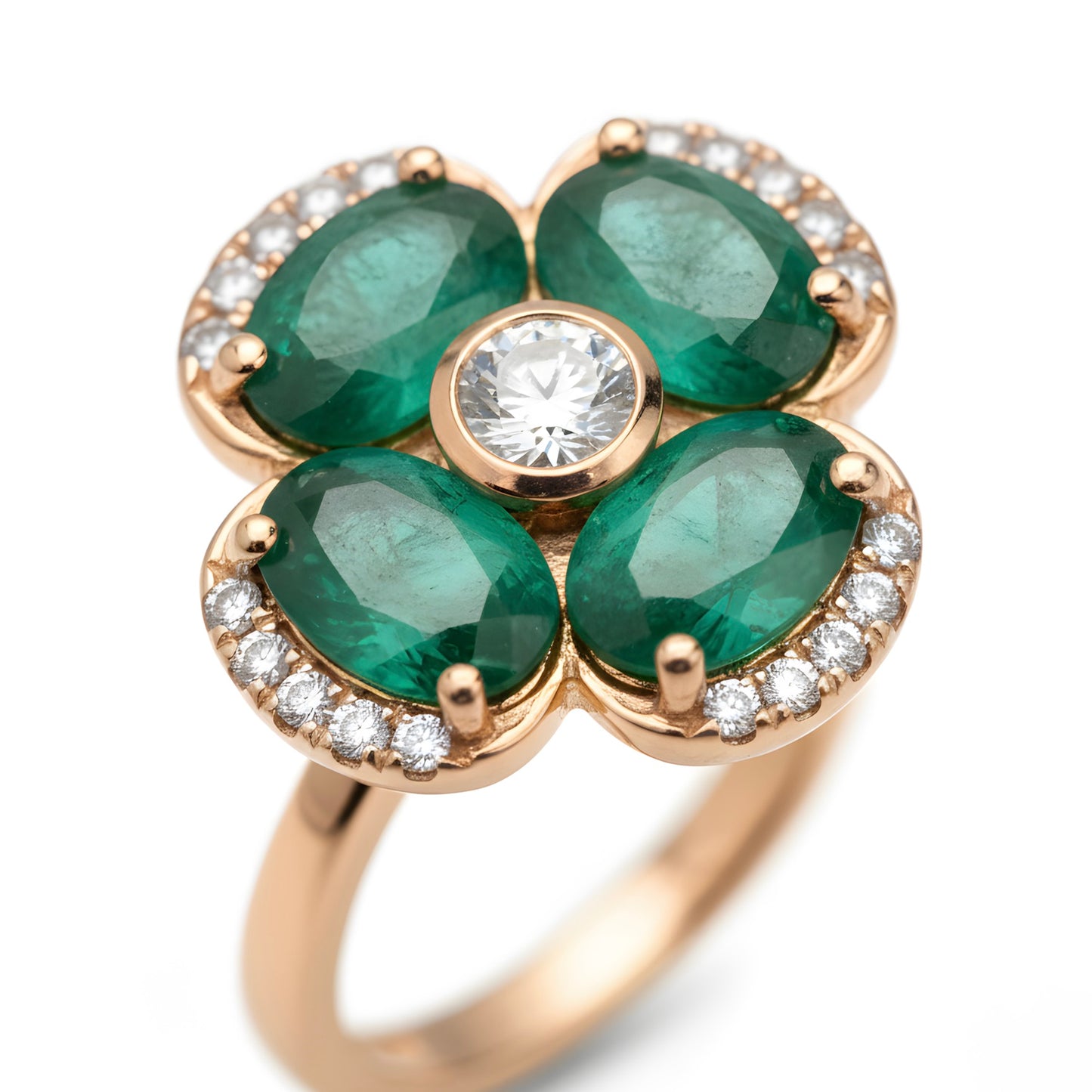 Elegant 1.71 Ct Natural Emerald & Diamond Floral Ring in 18K Yellow Gold Size 7
