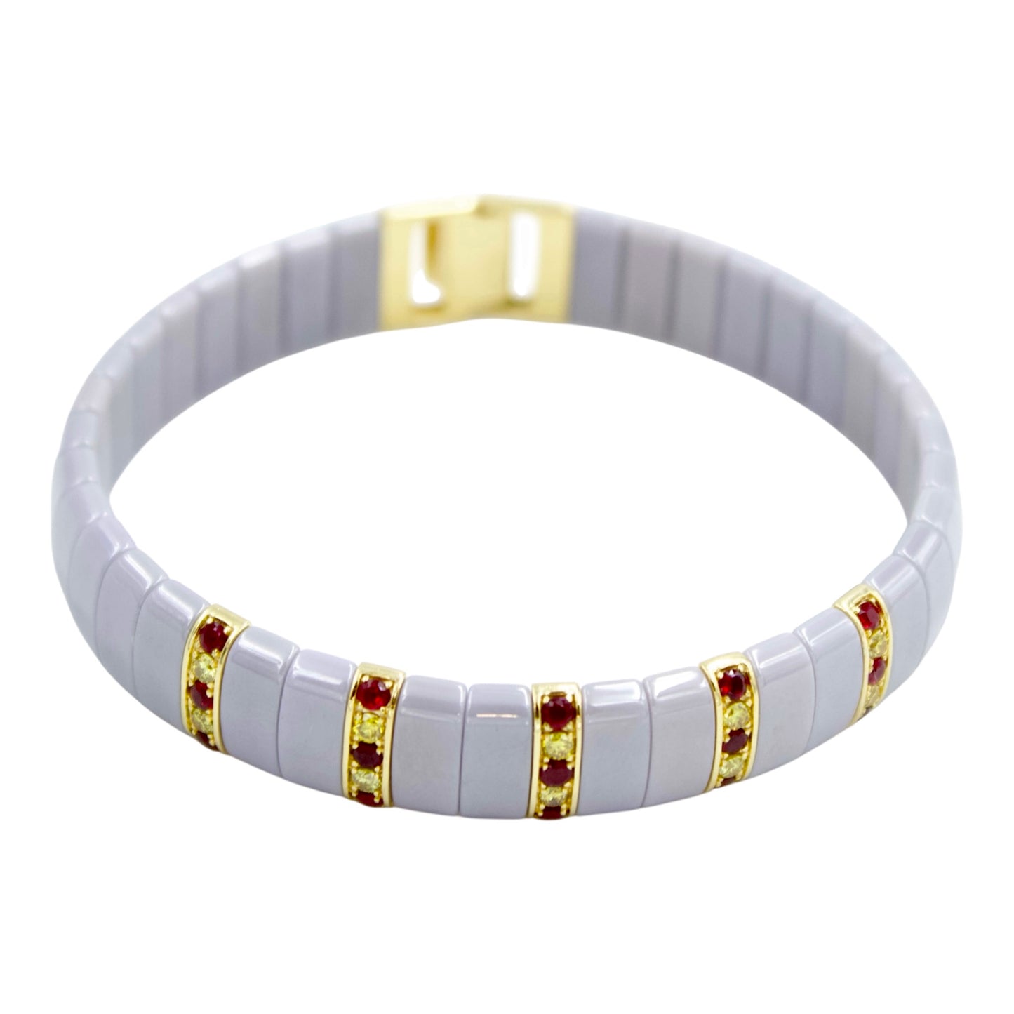 0.65 Ctw Natural Mozambique Ruby and Yellow Diamond Tile Bracelet 14K Gold
