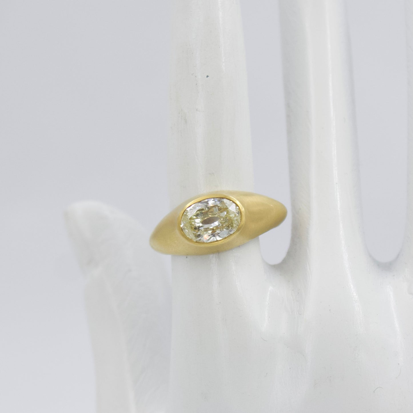 Natural 1.71 Ct Old Mine Cut  Oval Diamond East-West Bezel Ring in 18K Brushed Gold