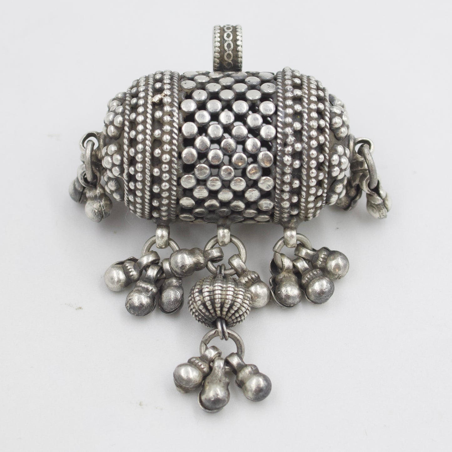 Vintage Tribal Reversible Taviz Pendant With Silver Ball Danglers in Sterling Silver