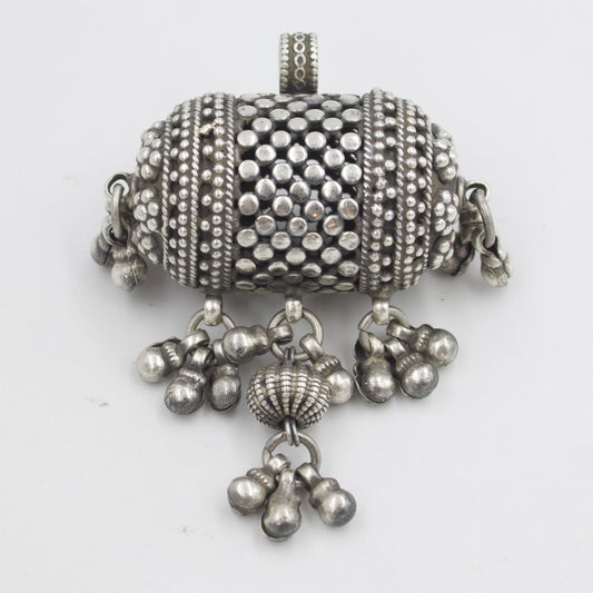 Vintage Tribal Reversible Taviz Pendant With Silver Ball Danglers in Sterling Silver