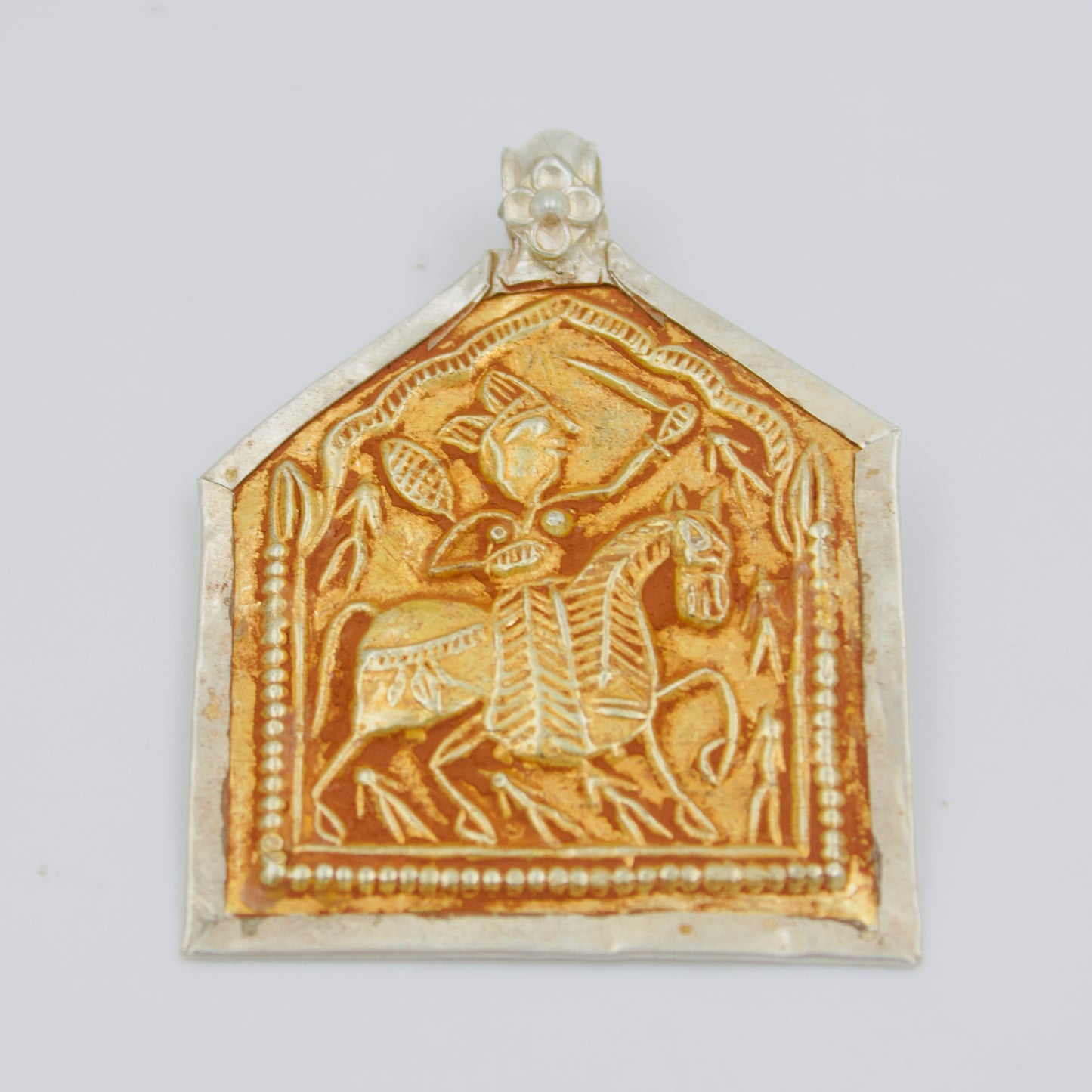 Vintage Gold-Tone Warrior Equestrian Amulet Pendant in 925 Silver