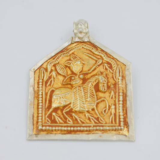 Vintage Gold-Tone Warrior Equestrian Amulet Pendant in 925 Silver