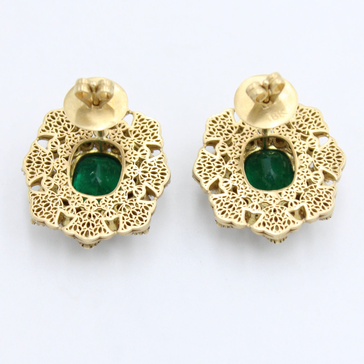 11.05 Ct AAA Vivid Green Emerald & Rose Cut Diamond 18K Gold Stud Earrings