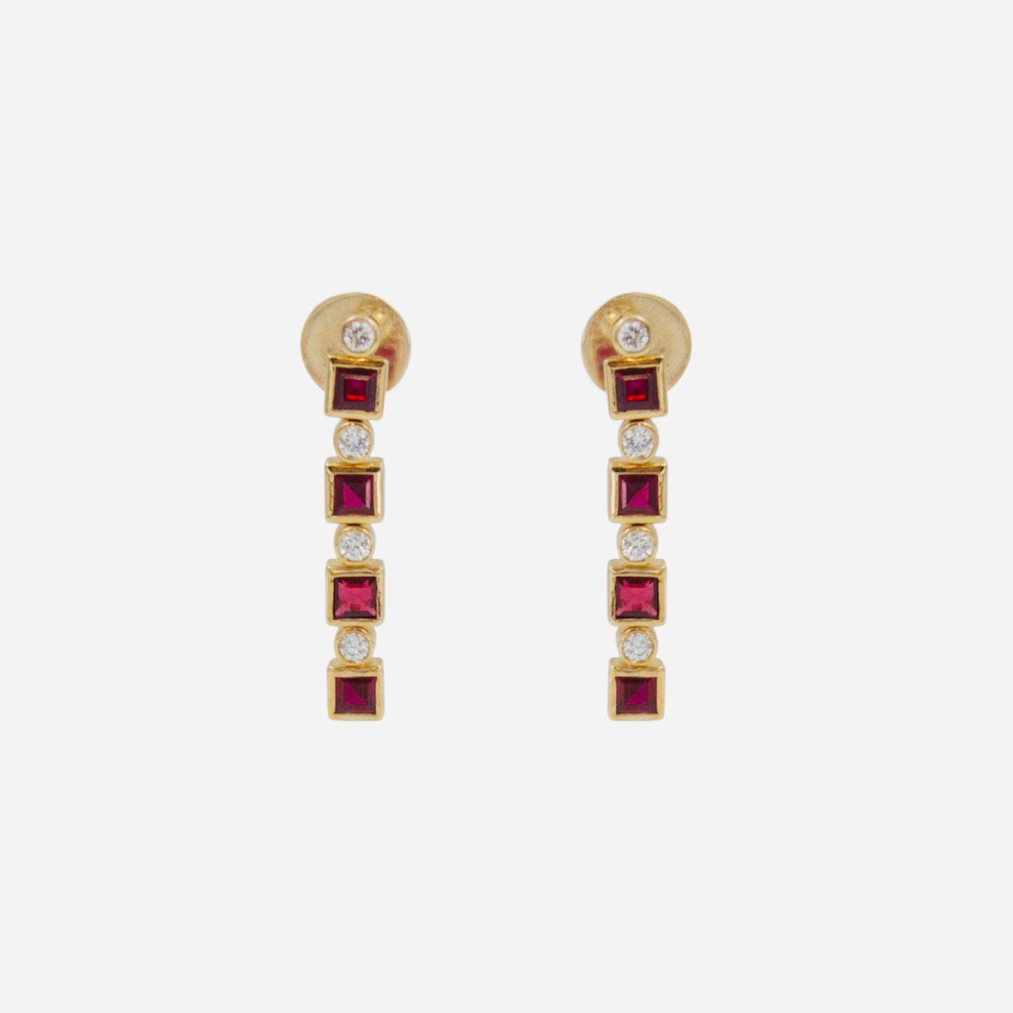 Diamond & Square Mozambique Red Ruby Geometric Jewelry Set in 18k Rose Gold