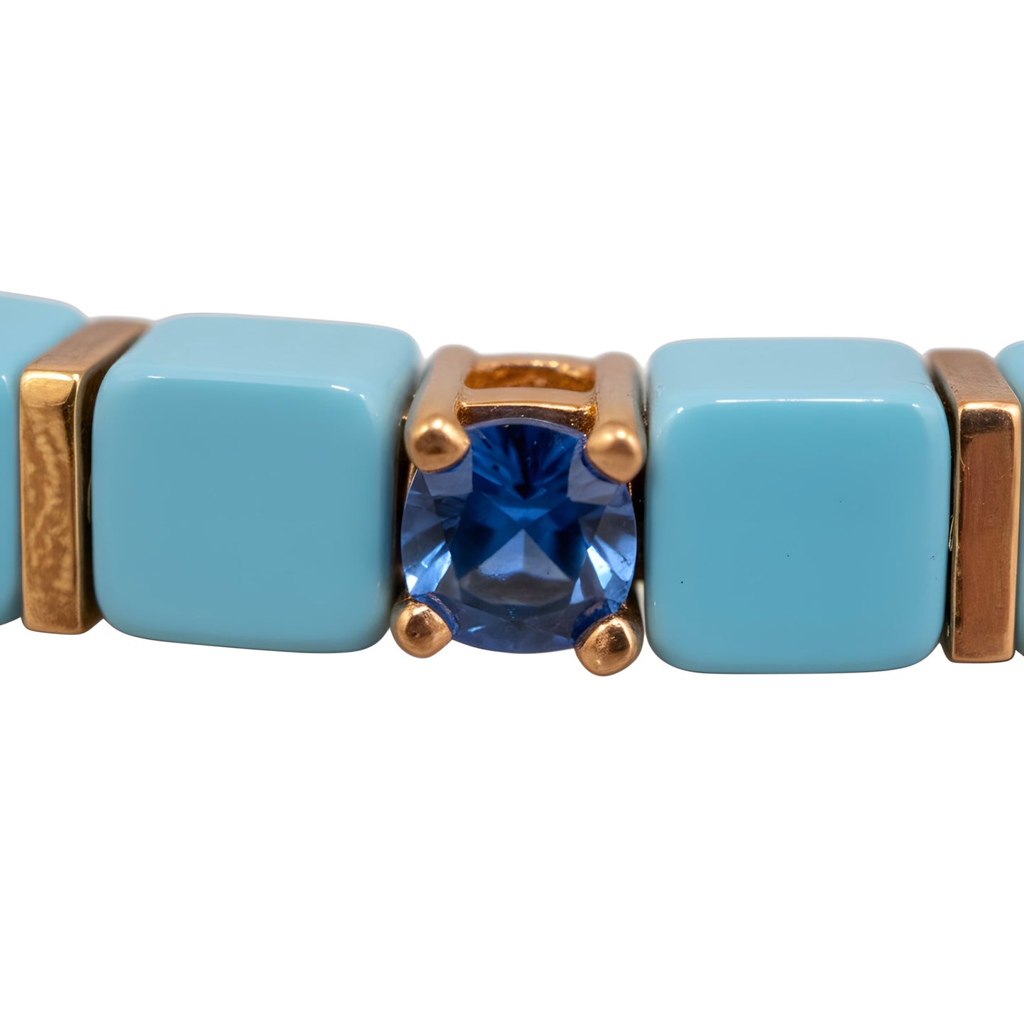Natural 39.7 TCW Desert Diamond, Turquoise & Sapphire Beaded Bracelet 14K Gold