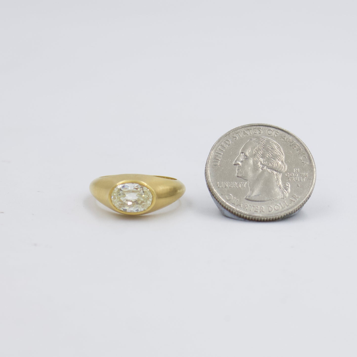 Natural 1.71 Ct Old Mine Cut  Oval Diamond East-West Bezel Ring in 18K Brushed Gold