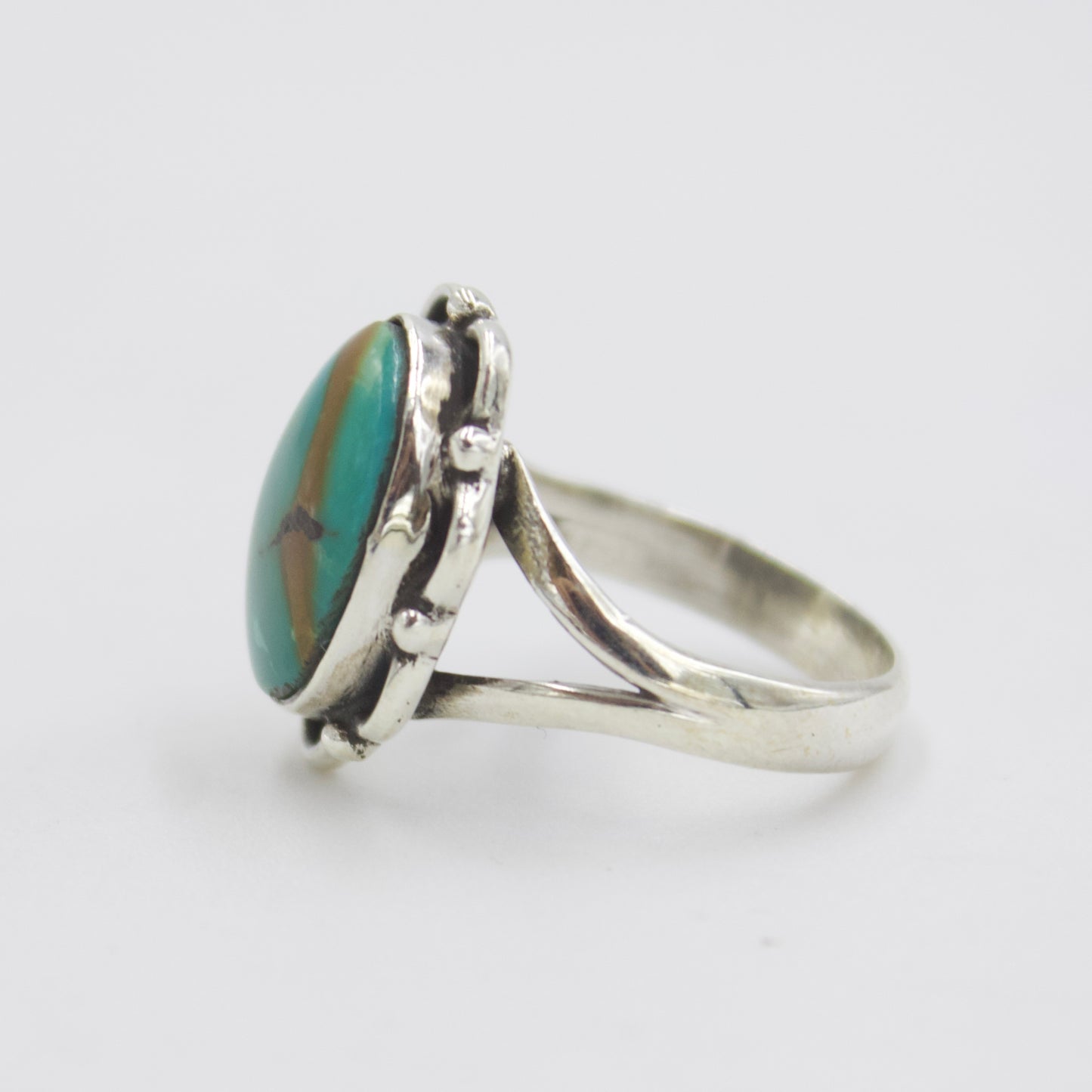 Natural Turquoise Oval Filigree Scalloped Statement Ring