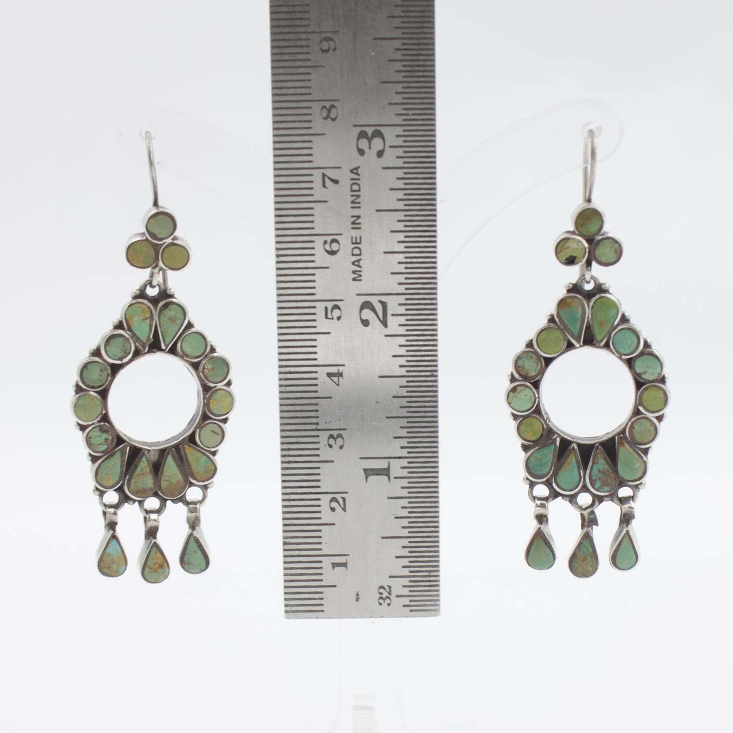 Stunning Vintage Natural Turquoise Open Frame Dangle Earring in Sterling Silver