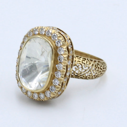 Luxury 3.58 Ct Polki Diamond Filigree Work Ring in 18K Gold