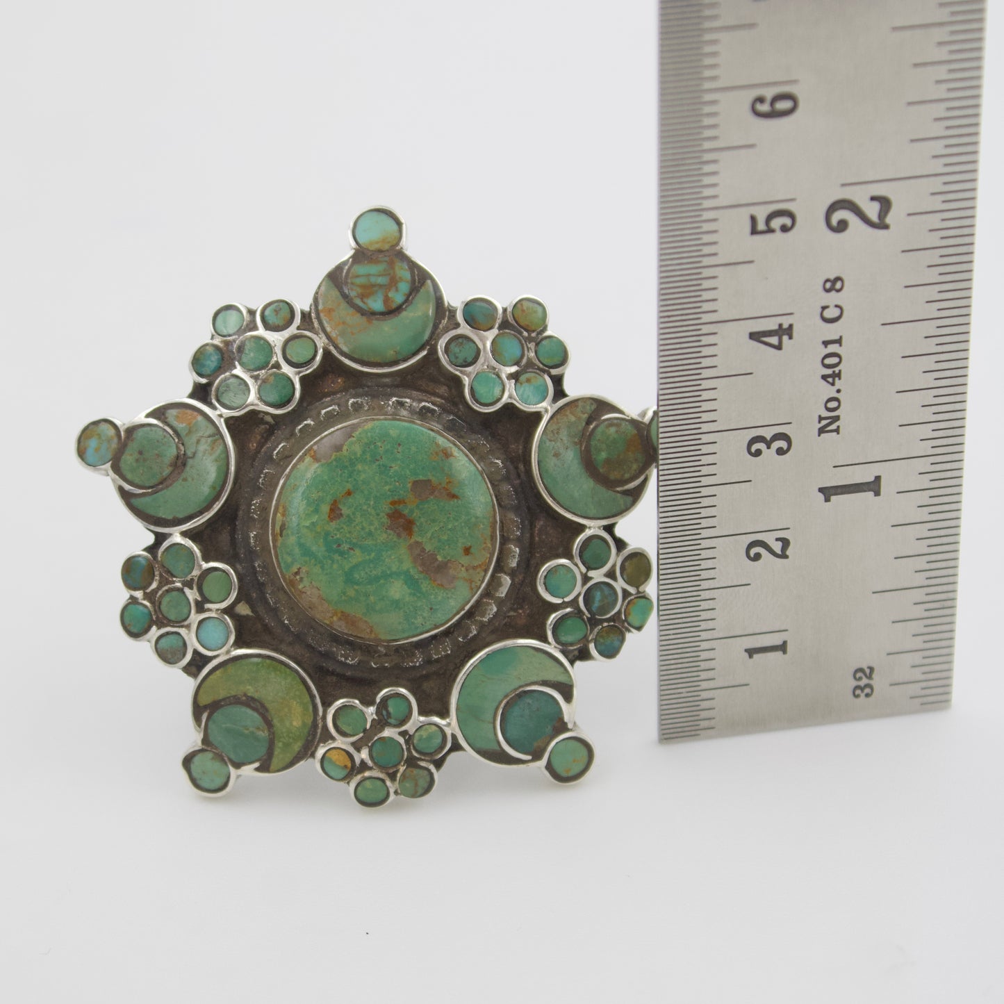 Vintage Turquoise Star Rosette Masterpiece Statement Ring in Sterling Silver