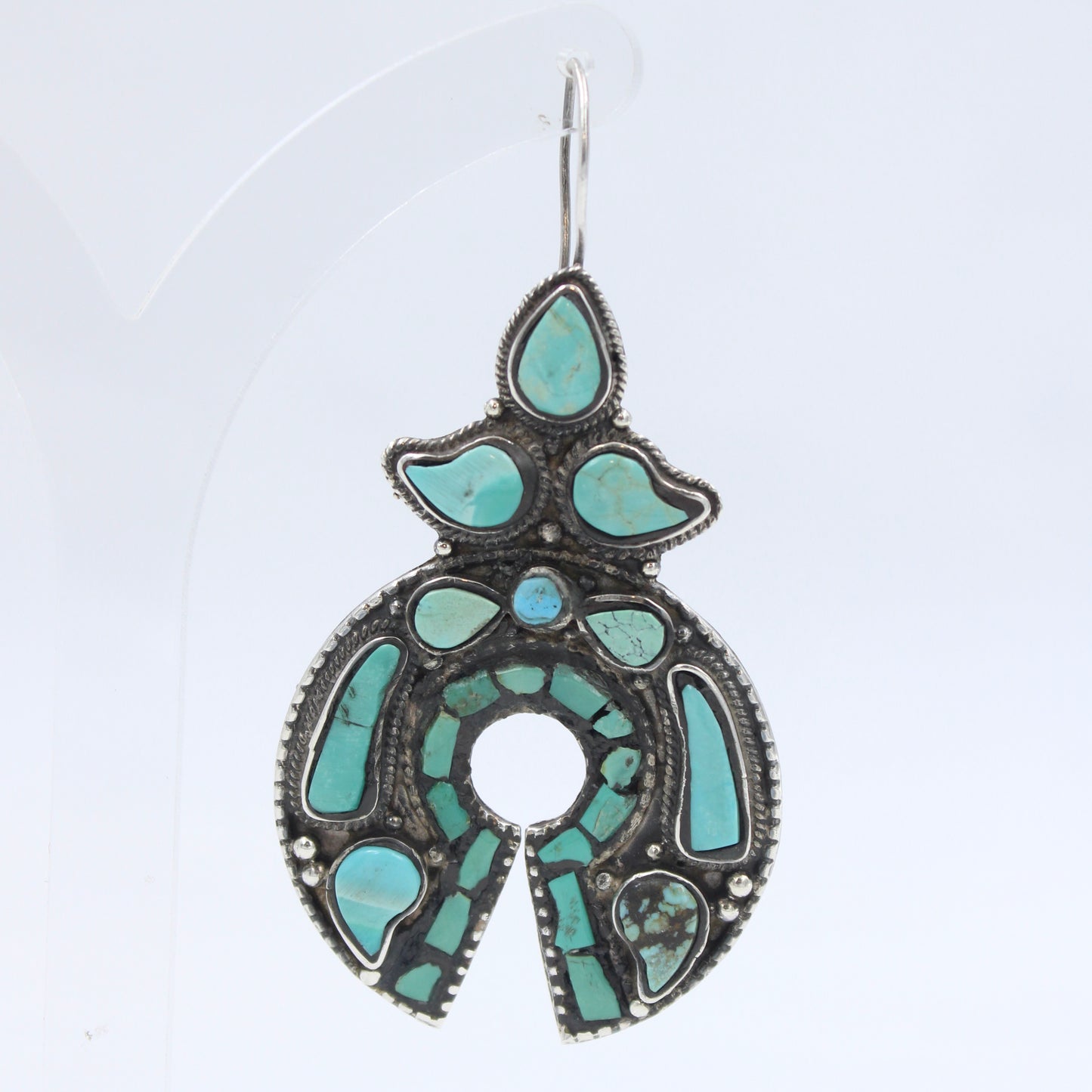 Vintage Natural Turquoise Statement Drop Earrings in Sterling Silver