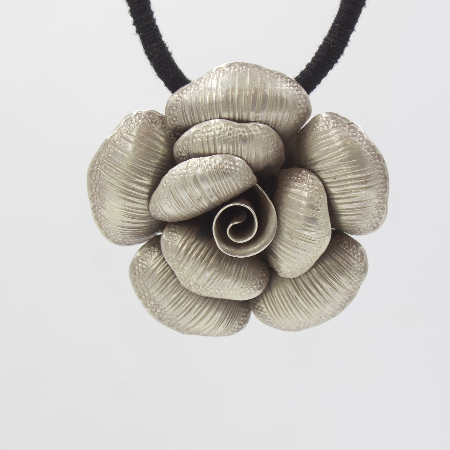 Vintage Handcrafted Textured Rose Pendant in 925 Sterling Silver