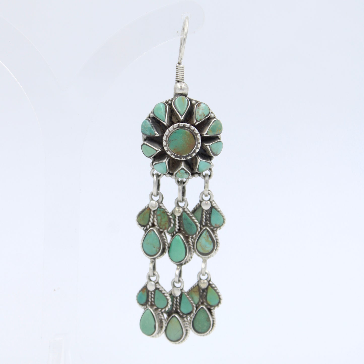 Vintage Southwestern Natural Turquoise Drop Earrings in Sterling Silver
