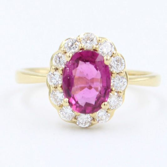 Minimal 1.6 Ct Untreated Rubellite Tourmaline & Diamond Ring in 18K Yellow Gold