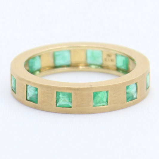 Natural 1.10 Ct Emerald Eternity Band Ring in 18K Yellow Brushed Gold