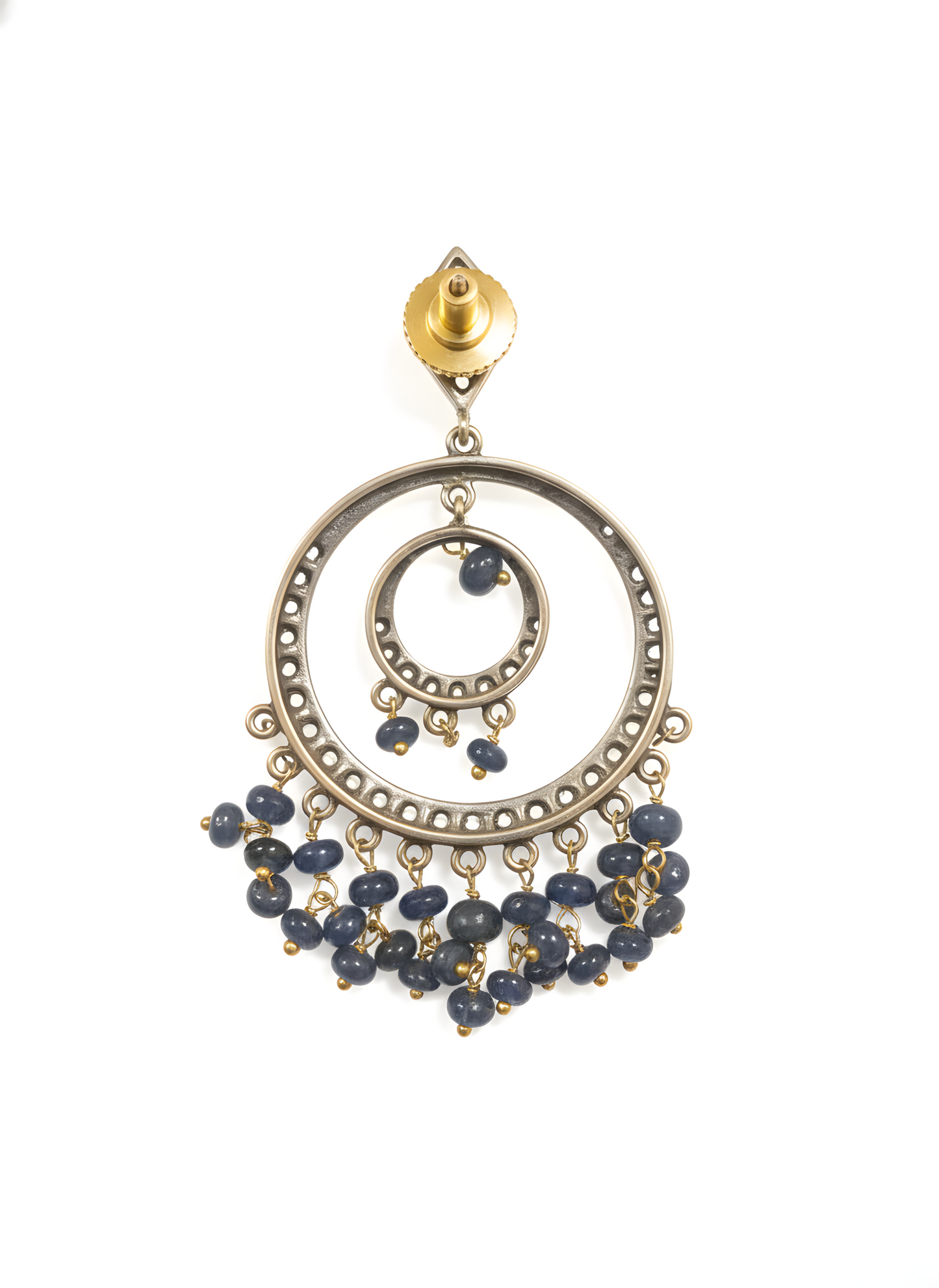 Victorian 3.21 Ct Natural Sapphire & Diamond Chandelier Earring 14K & Silver