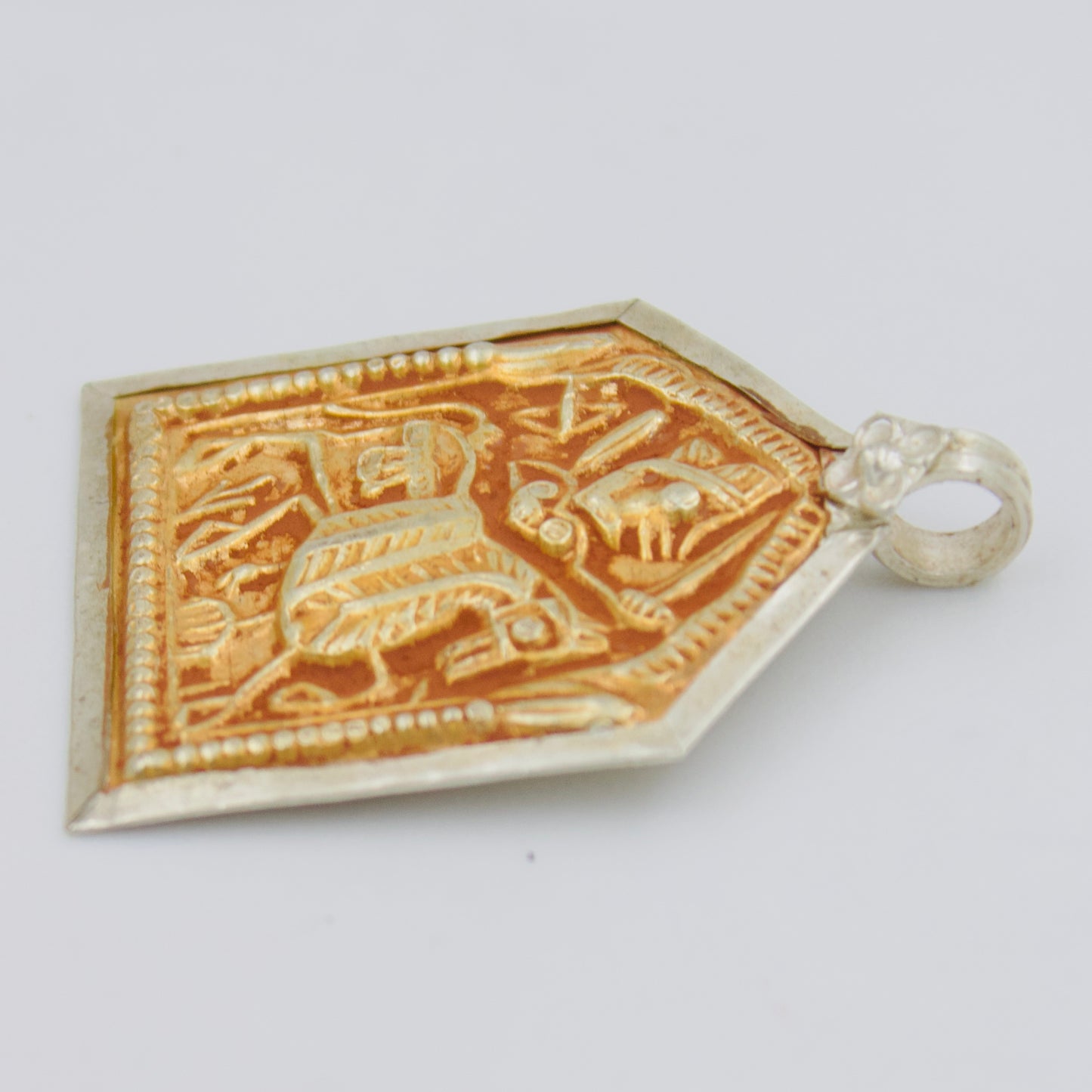 Handcrafted Indian Warrior Equestrian Deity Amulet Pendant in Sterling Silver