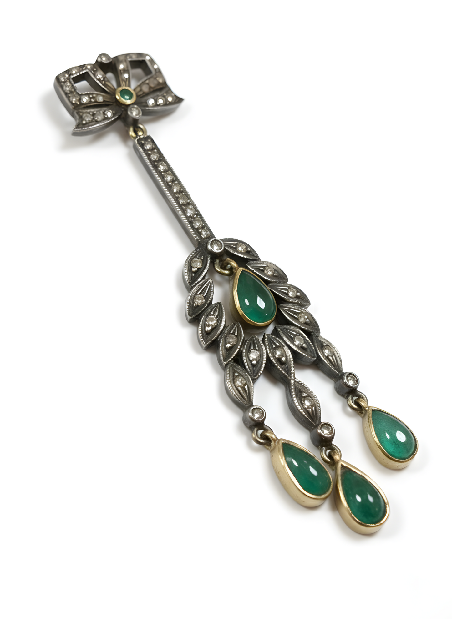 Victorian 2.45 Ct Natural Emerald & Diamond Drop Earrings in 14K Gold & Silver