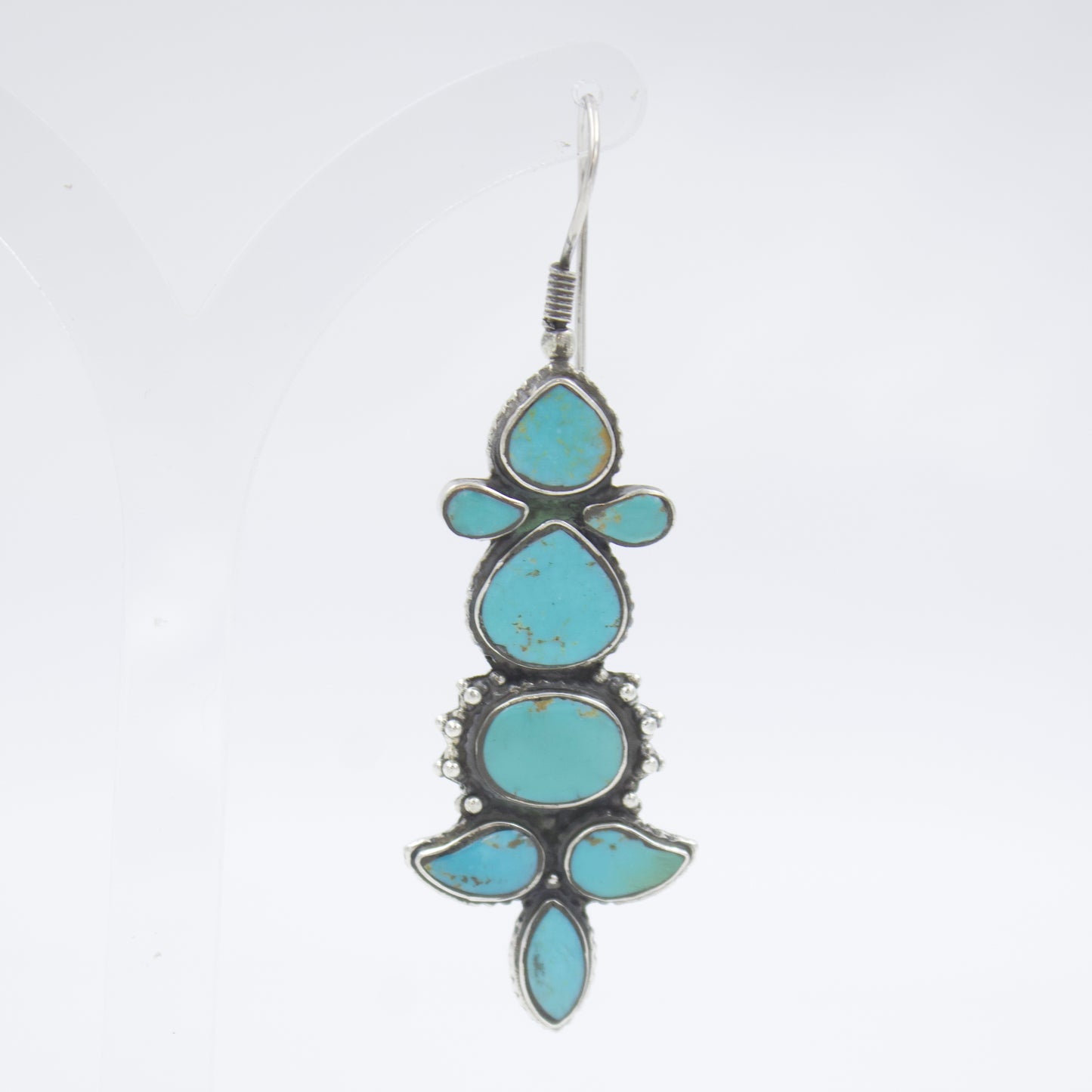 Vintage Tibetan Natural Himalayan Turquoise Drop Dangle Earrings in 925 Silver