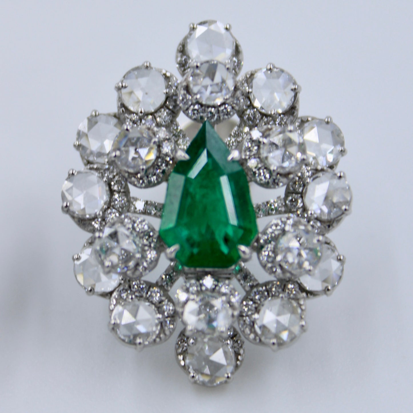 Statement 7.38 TCW AAA Natural Emerald & Rose Cut Diamond Halo Stud Earrings