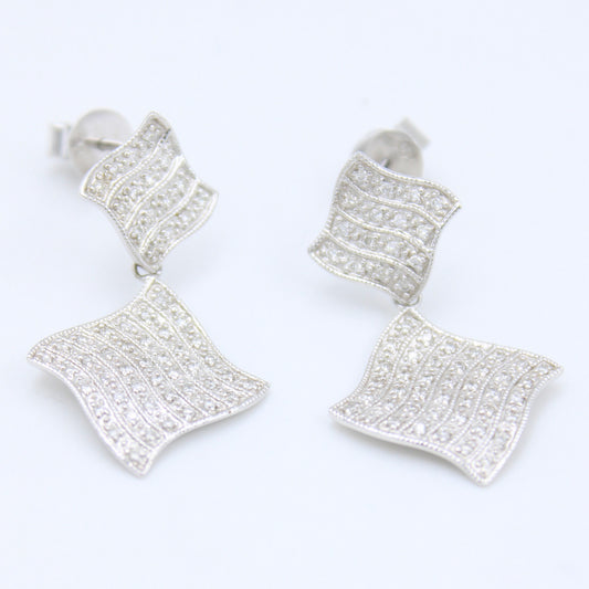 Minimalist 0.42 TCW Natural Diamond Wavy Cluster Drop Earrings in 18K White Gold
