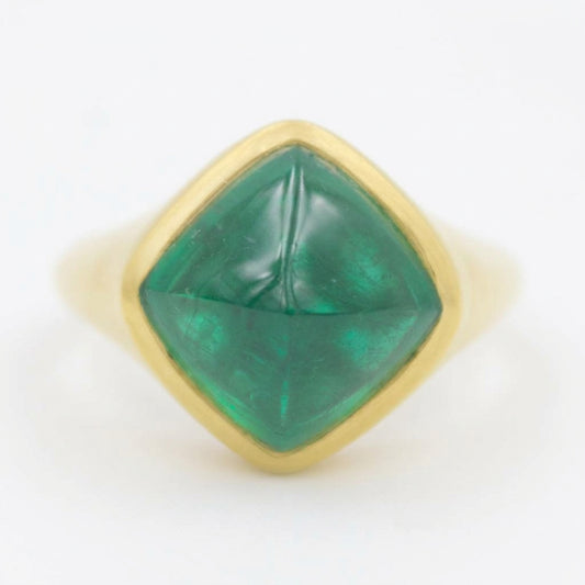 Natural 5.34 Ct Ethiopian Emerald Sugarloaf Statement Ring in 18K Brushed Gold