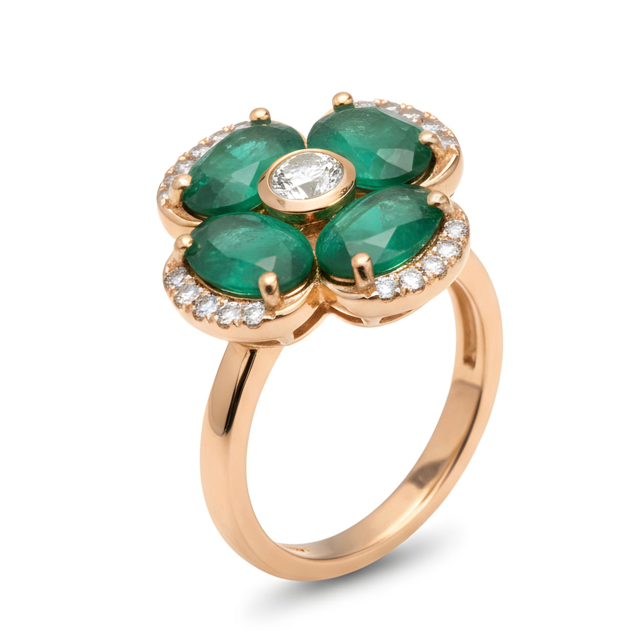 Elegant 1.71 Ct Natural Emerald & Diamond Floral Ring in 18K Yellow Gold Size 7