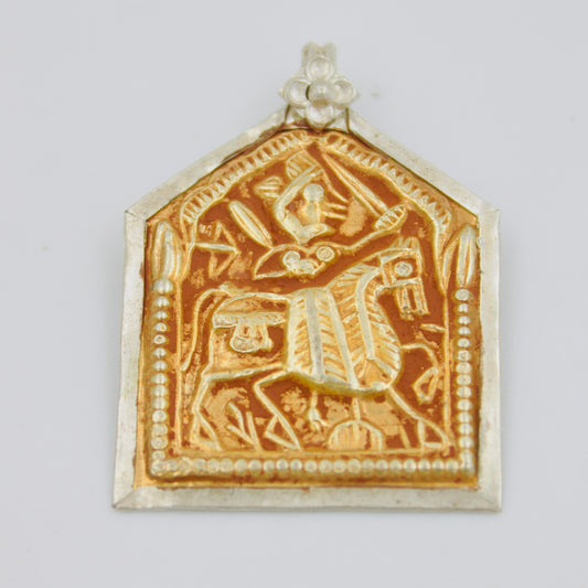 Handcrafted Indian Warrior Equestrian Deity Amulet Pendant in Sterling Silver