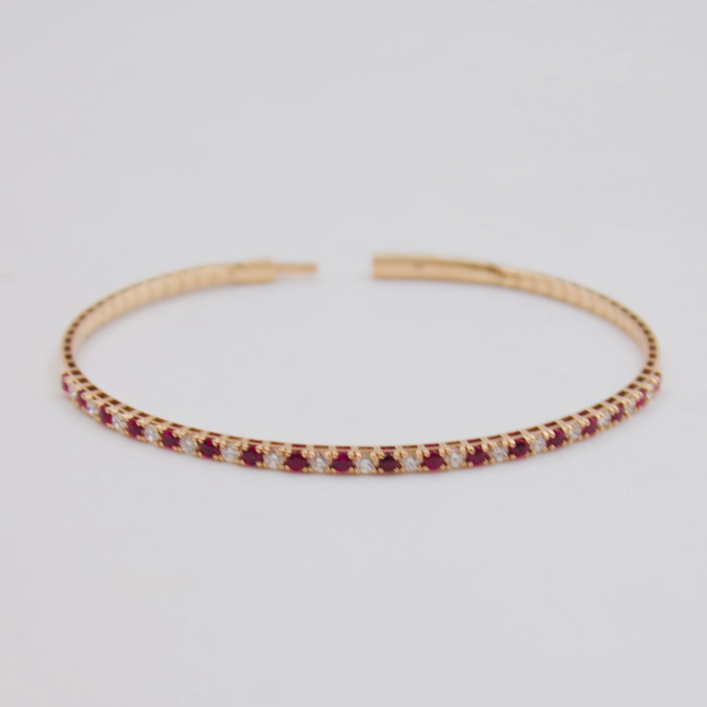 1.35 Ct Burma Ruby & Diamond Eternity Bangle in 18k Rose Gold